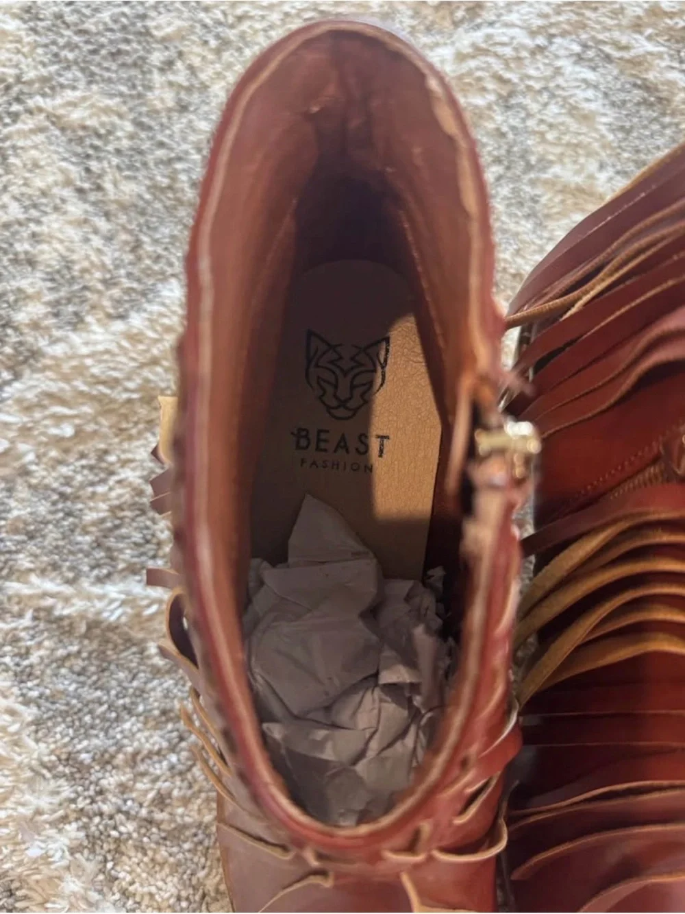 BEAST FASHION Brown Fringe Ankle Booties